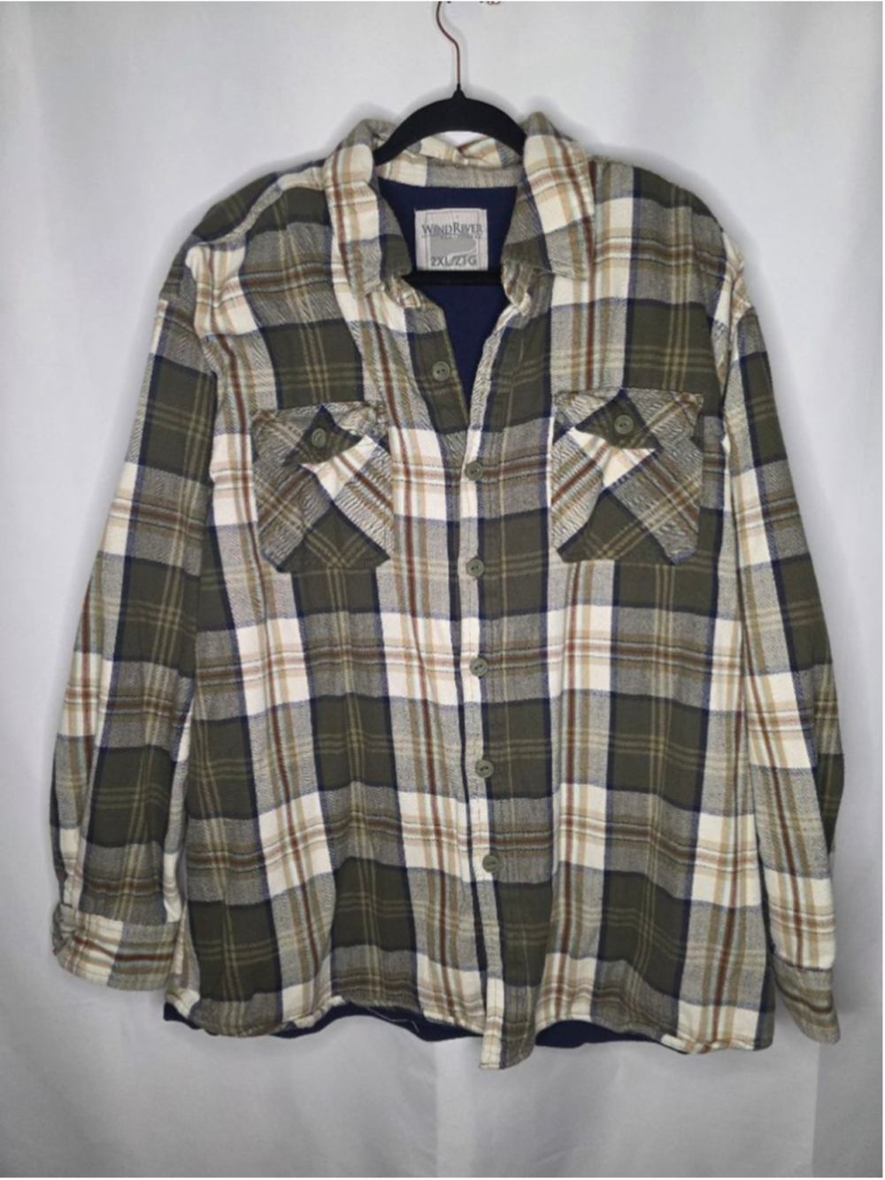 Men's WindRiver Plaid Lightweight Shirt Jacket XXL Green White